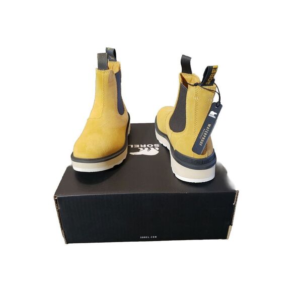 Women's Sorel Hi-Line Chelsea Leather Boots Size 8 Geo Yellow Slip On - Picture 3 of 6